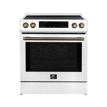 Forno Donatello Espresso 30-Inch Induction Range, 5.0 cu. ft., White, Air Fry, Self-Clean, Stainless Steel Handles (Model FFSIN0905-30WHT)