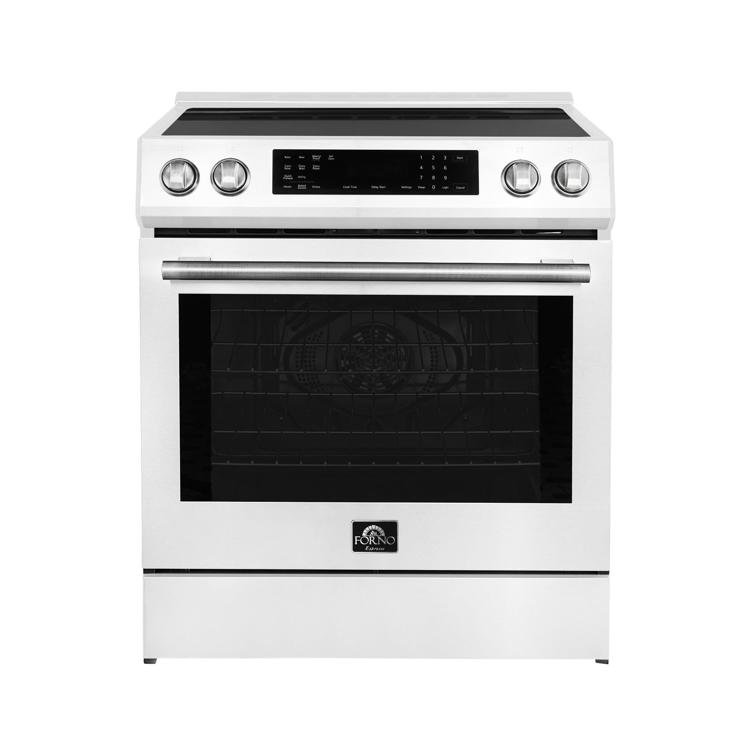 Forno Donatello Espresso 30-Inch Induction Range, 5.0 cu. ft., White, Air Fry, Self-Clean, Stainless Steel Handles (Model FFSIN0905-30WHT)