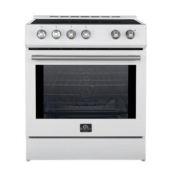 Forno Leonardo Espresso 30-Inch Induction Range, 5.0 cu. ft. Oven, Knob Controls, White with Stainless Steel Accents (Model FFSIN0982-30WHT)