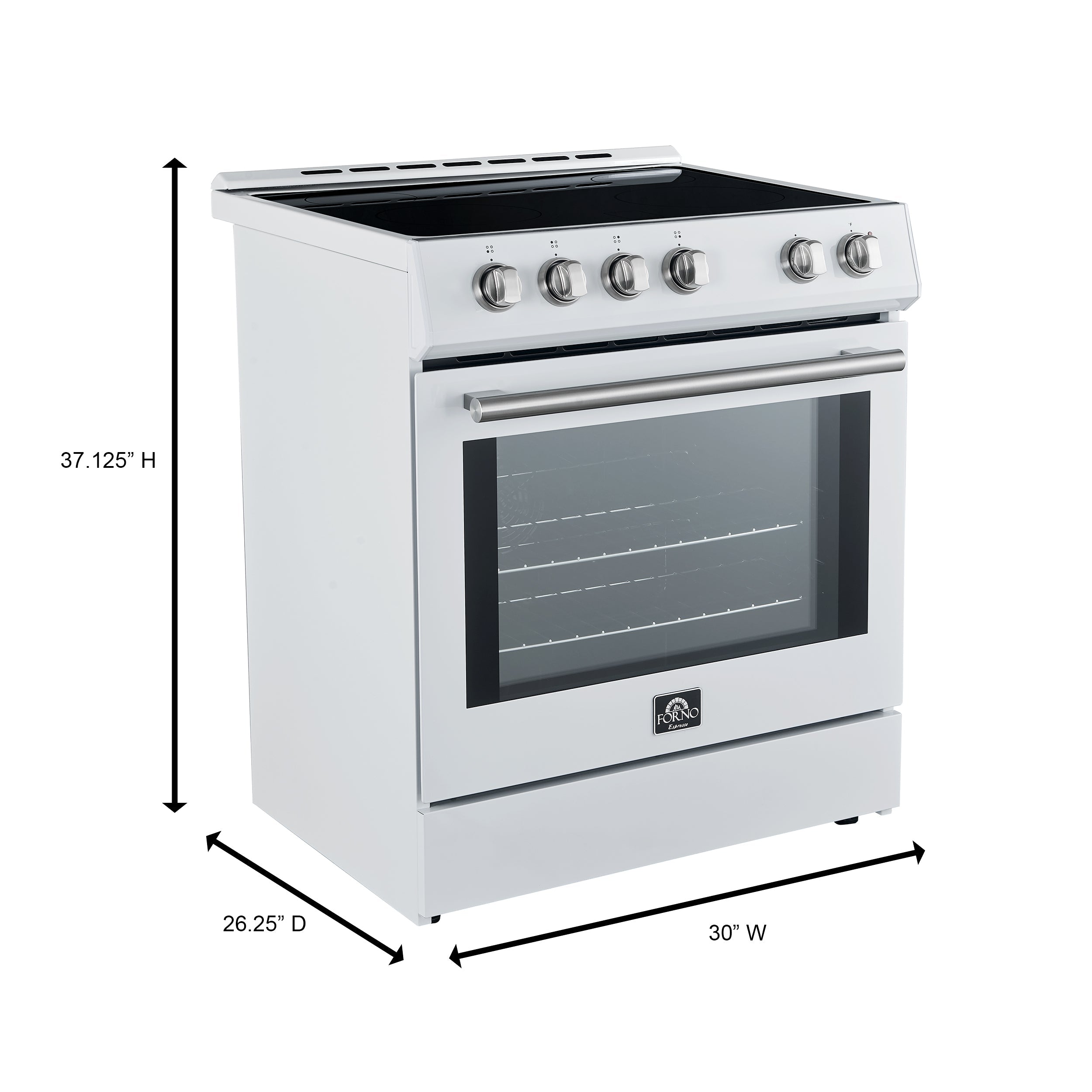 Forno Leonardo Espresso 30-Inch Induction Range, 5.0 cu. ft. Oven, Knob Controls, White with Stainless Steel Accents (Model FFSIN0982-30WHT)