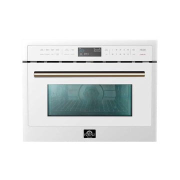FORNO Oliena 24-Inch Built-In Microwave Oven, 1.6 cu. ft., White with Antique Brass Handle (Model FMWDR3093-24WHT)