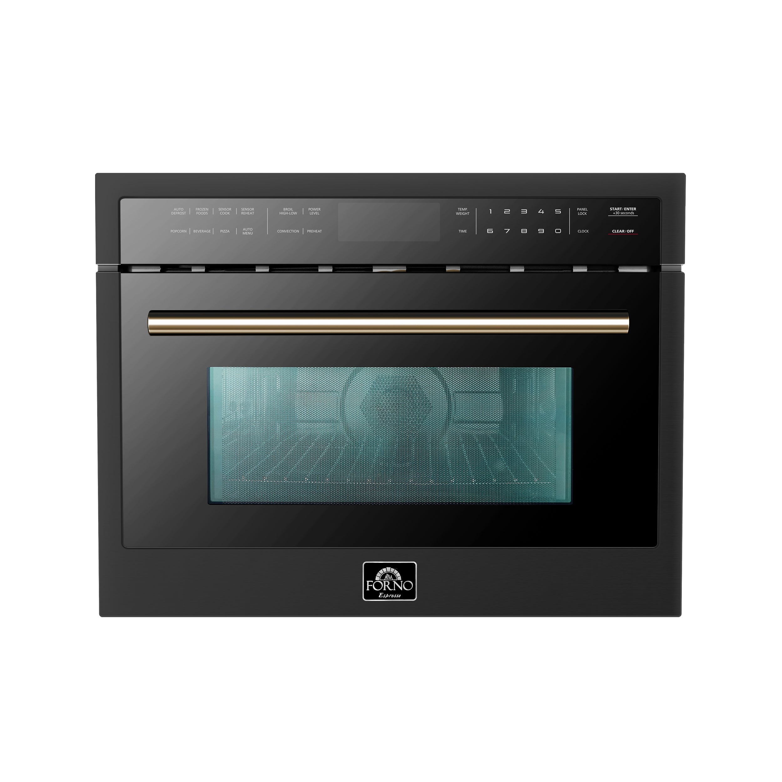 FORNO Oliena 24-Inch Built-In Microwave Oven, 1.6 cu. ft., Black with Antique Brass Handle (Model FMWDR3093-24BLK)