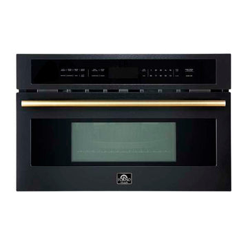 FORNO Oliena 30-Inch Built-In Microwave Drawer Oven, 1.6 cu. ft., Black with Antique Brass Handles (FMWDR3093-30BLK)