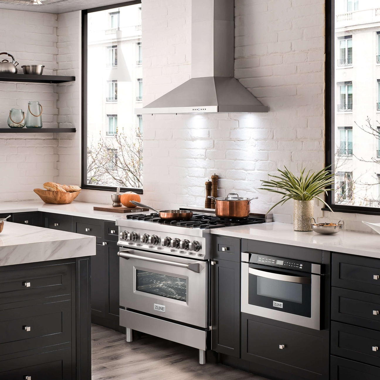ZLINE 24 in. Wall Mount Range Hood Convertible Stainless Steel Ducted/Ductless Charcoal Filters Included (KB-CF-24)