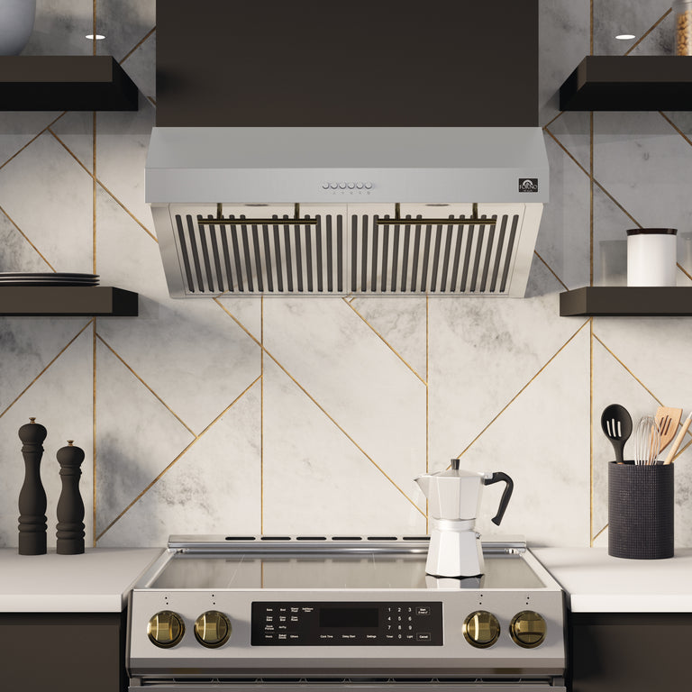 FORNO Espresso Package - 30" Electric Range, Range Hood, Refrigerator and Dishwasher in Stainless Steel