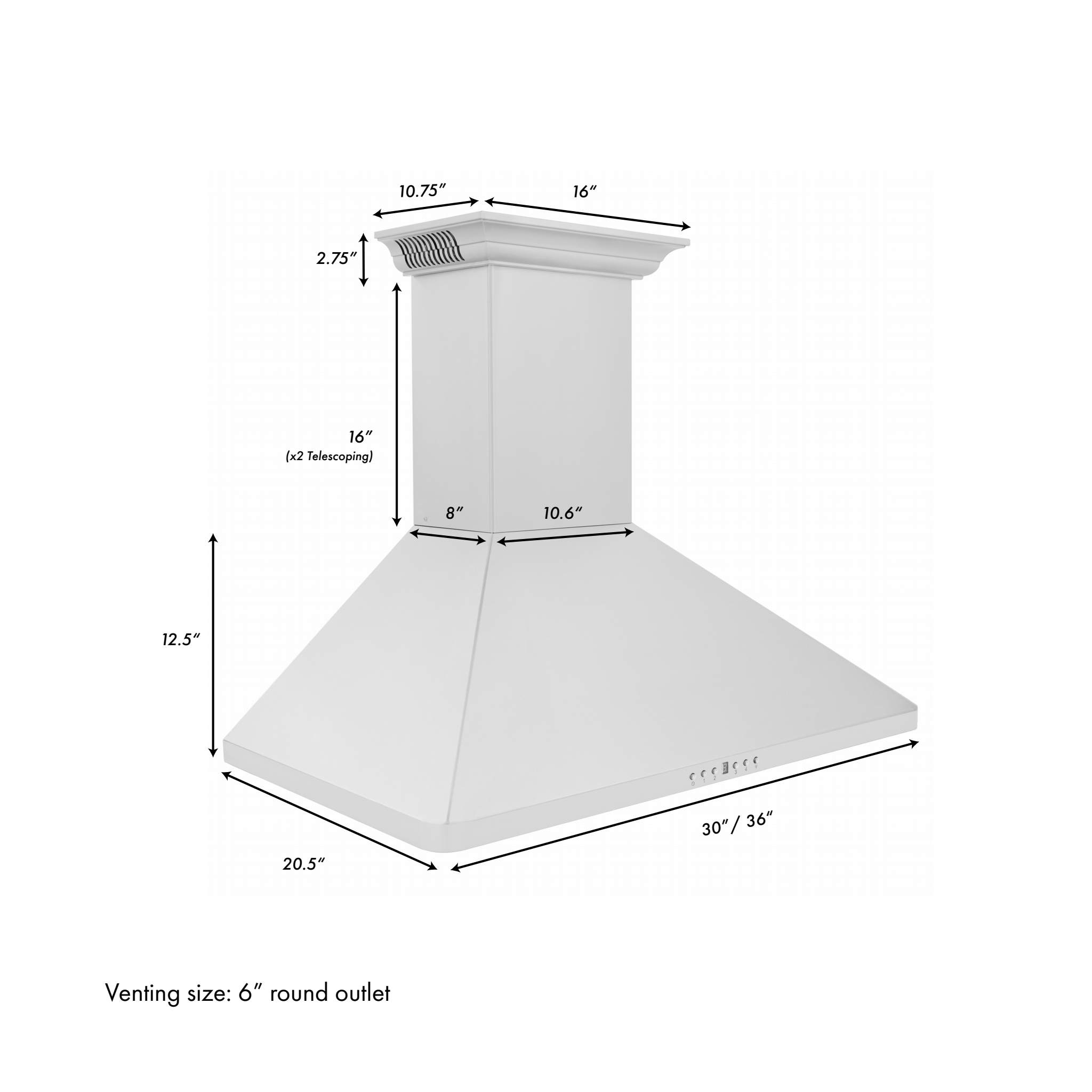 ZLINE 30 in. Wall Mount Range Hood, Stainless Steel, 400 CFM, CrownSound Bluetooth Speakers (KF1CRN-BT-30)