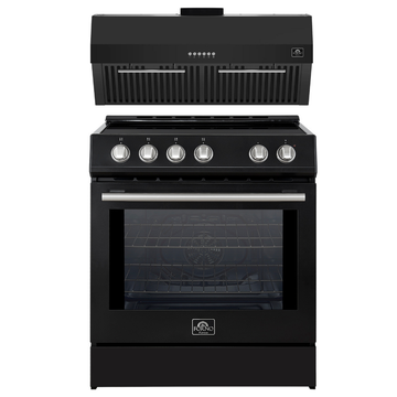 FORNO Espresso Package - 30" Induction Range and Under Cabinet Range Hood in Black with Stainless Steel Accents
