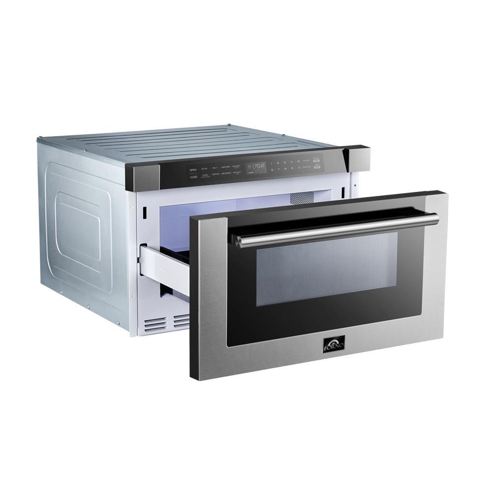 FORNO Package - 36 Inch Pro Gas Range, Wall Mount Range Hood, Refrigerator, Microwave Drawer, Dishwasher, AP-FFSGS6260-36-8