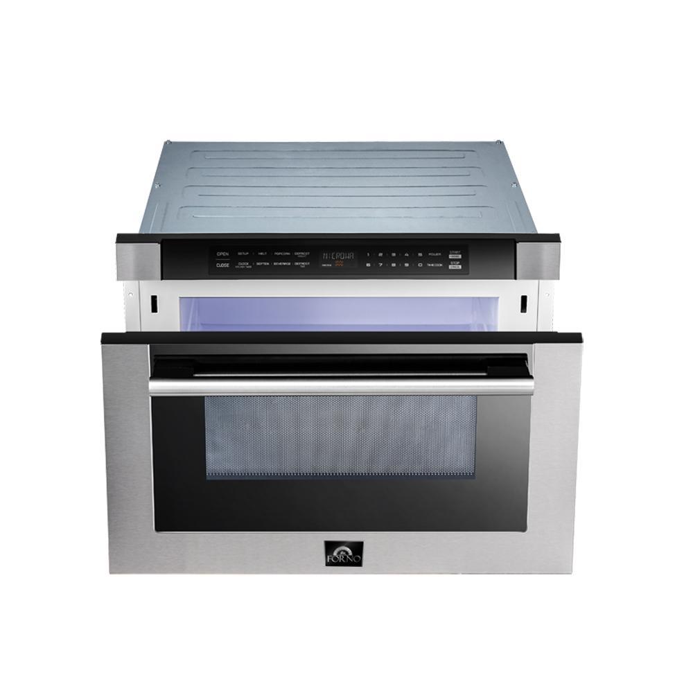 FORNO Appliance Package - 36 Inch Pro Gas Range, Wall Mount Range Hood, Microwave Drawer, AP-FFSGS6260-36-3