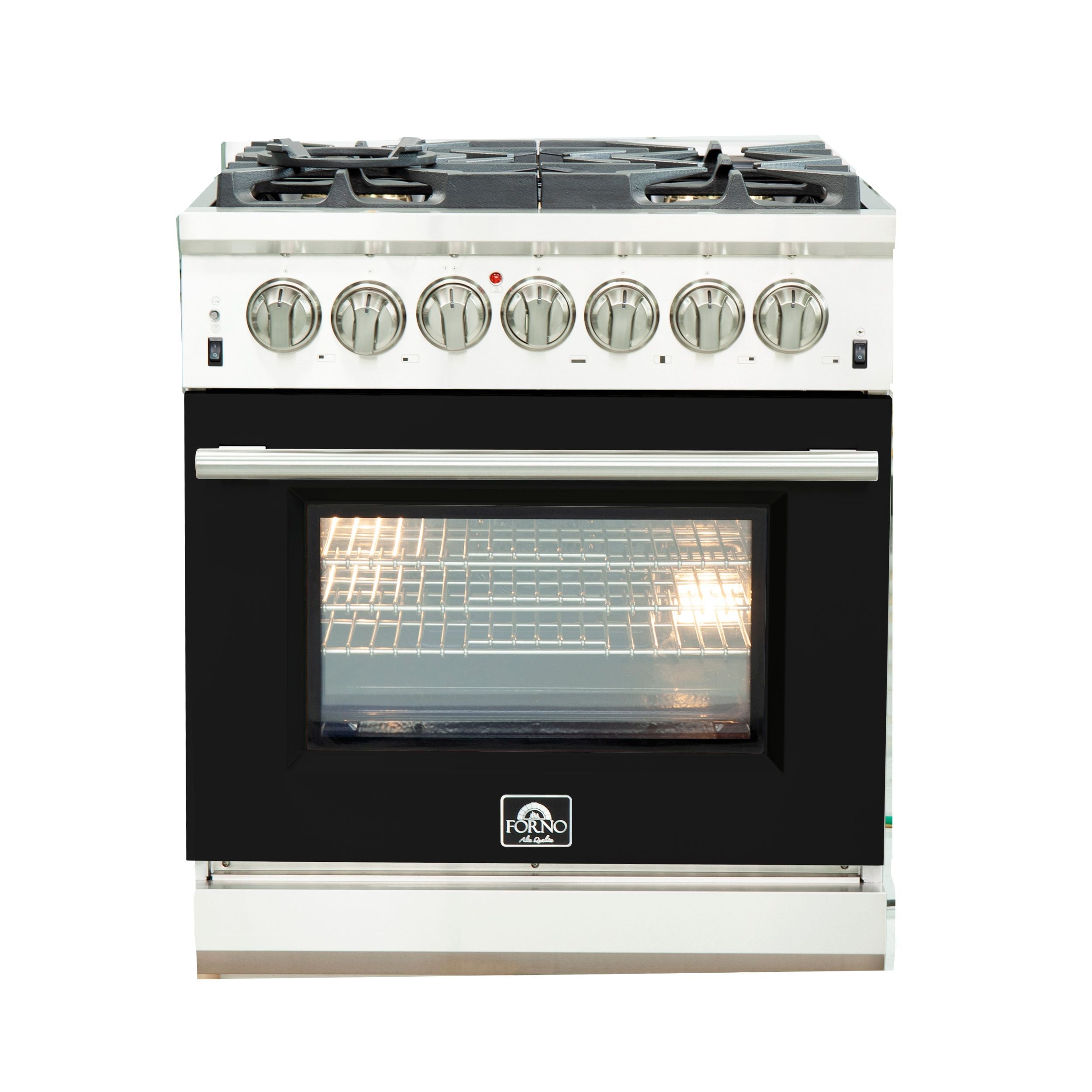 Forno Capriasca 30 in. Freestanding Dual Fuel Range, 5 Sealed Burners, 4.32 cu. ft. Electric Oven, Black (FFSGS6187-30BLK)