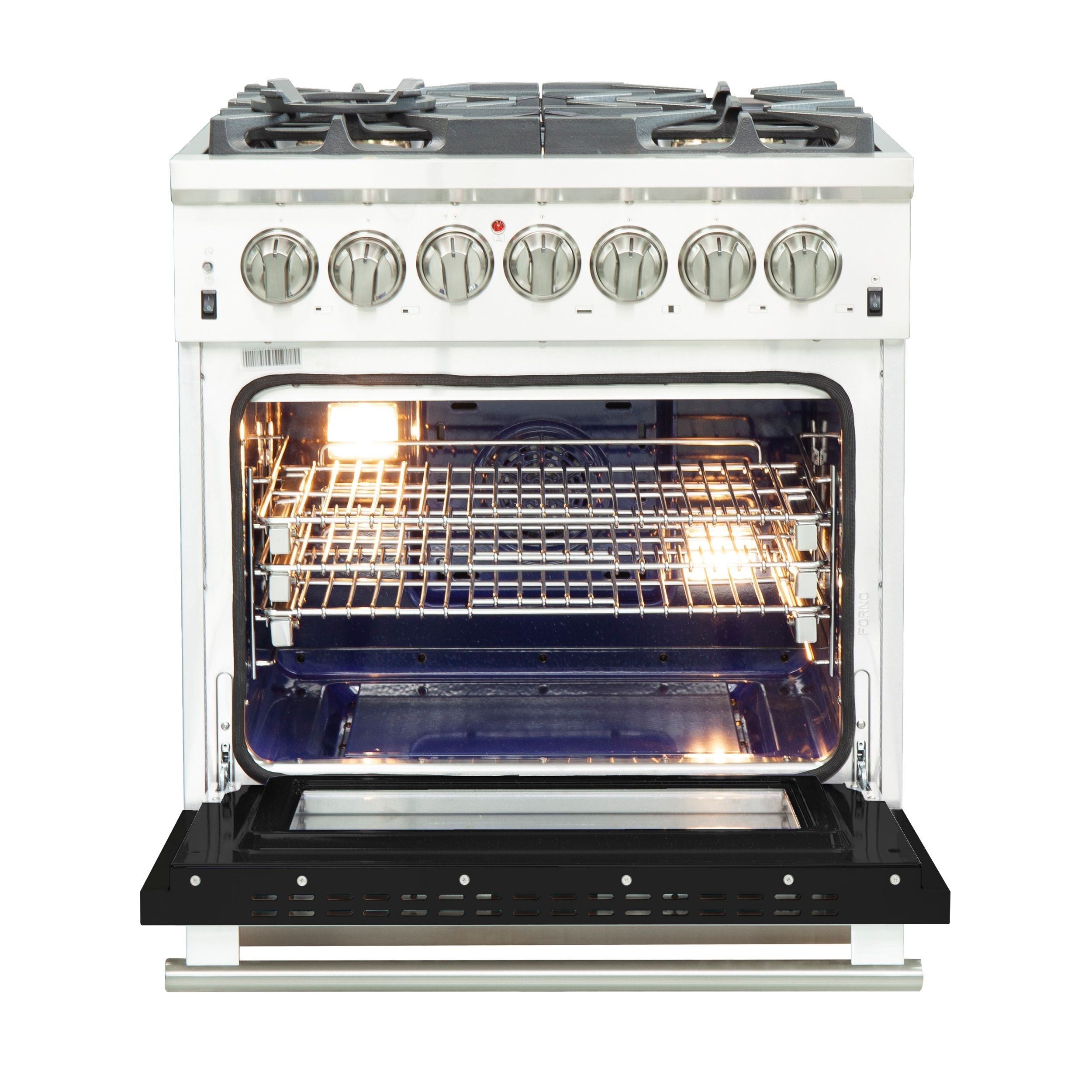 Forno Capriasca 30 in. Freestanding Dual Fuel Range, 5 Sealed Burners, 4.32 cu. ft. Electric Oven, Black (FFSGS6187-30BLK)