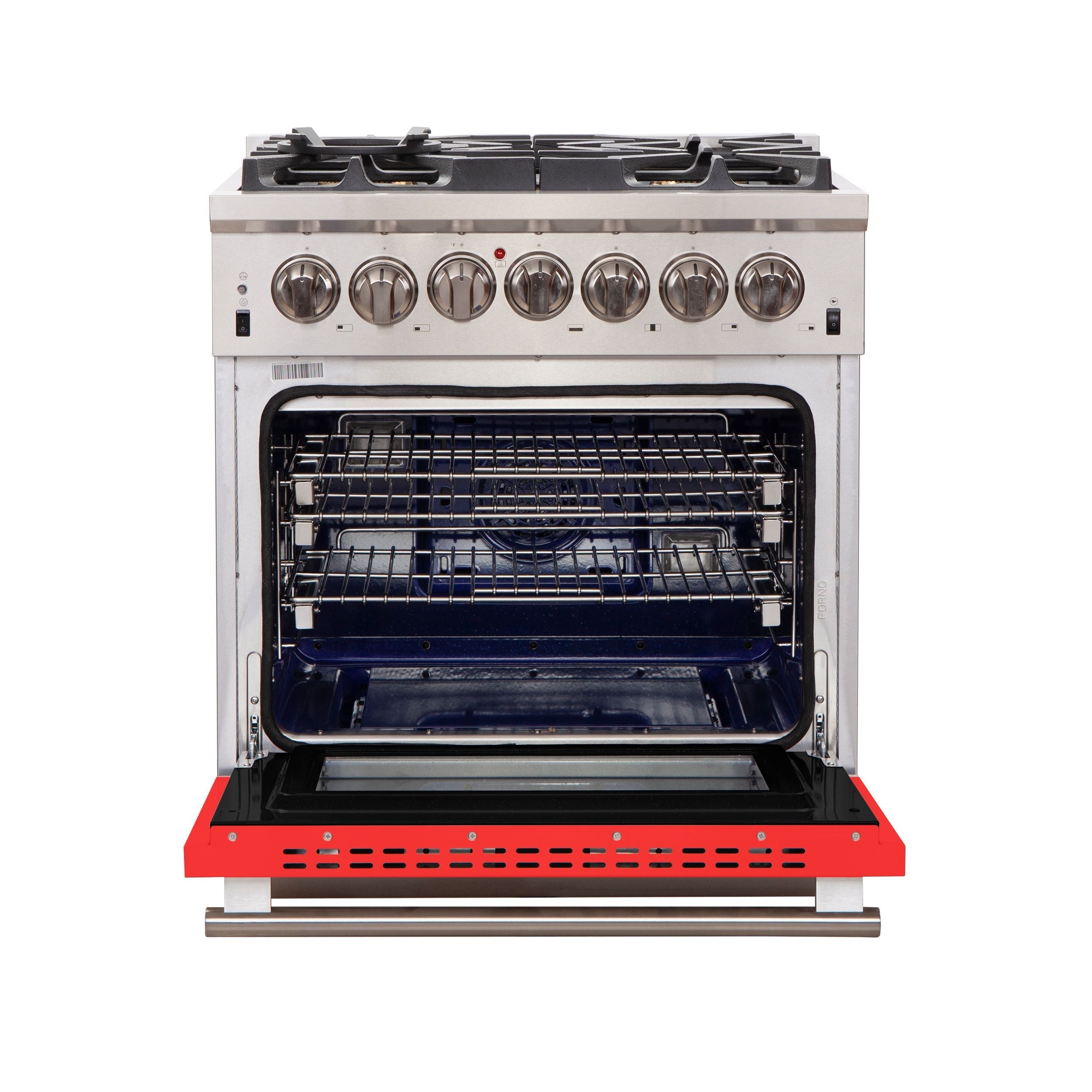 Forno Capriasca 30 in. Freestanding Gas Range, 4.32 cu. ft. Oven, 5 Sealed Burners, Red, Model FFSGS6260-30RED