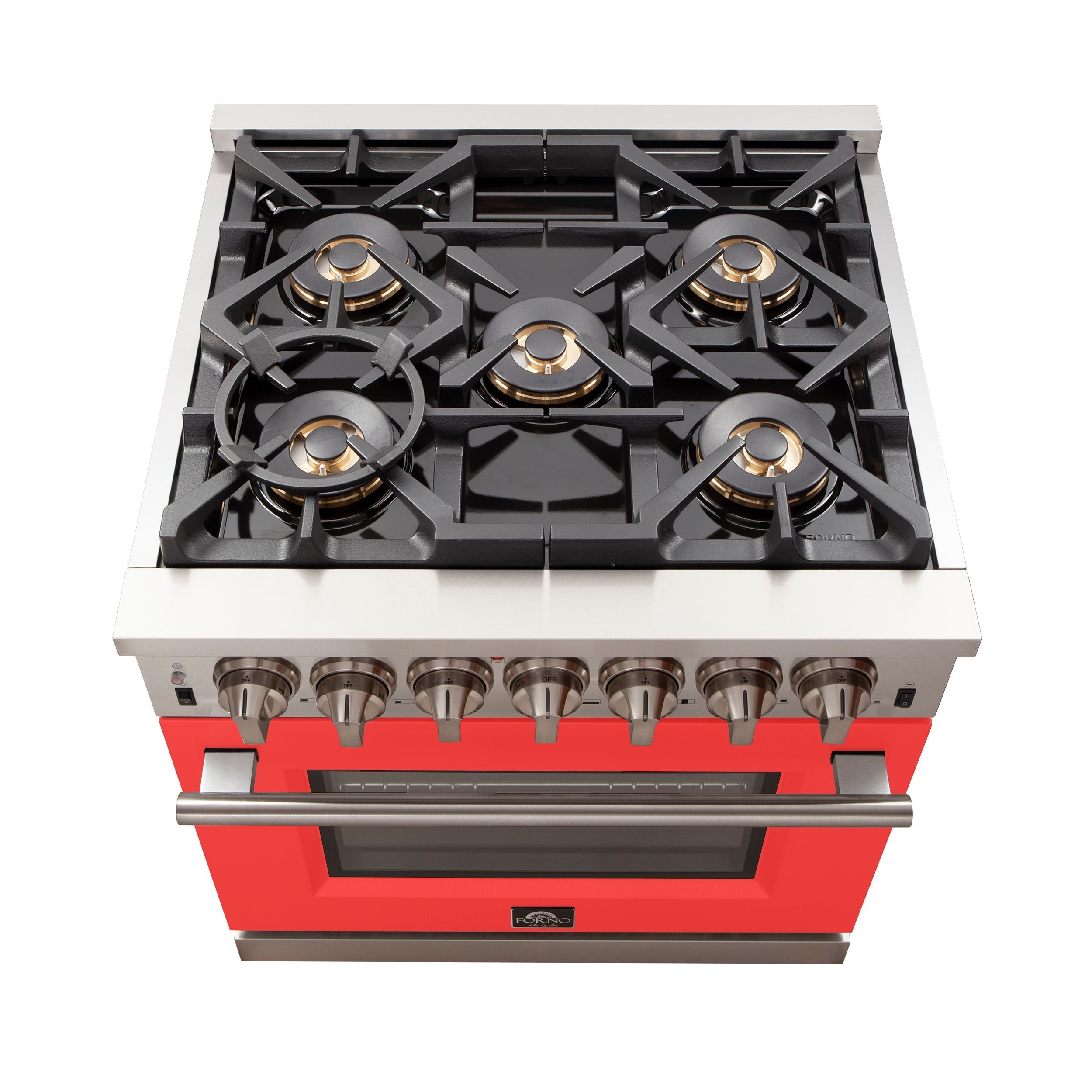 Forno Capriasca 30 in. Freestanding Gas Range, 4.32 cu. ft. Oven, 5 Sealed Burners, Red, Model FFSGS6260-30RED