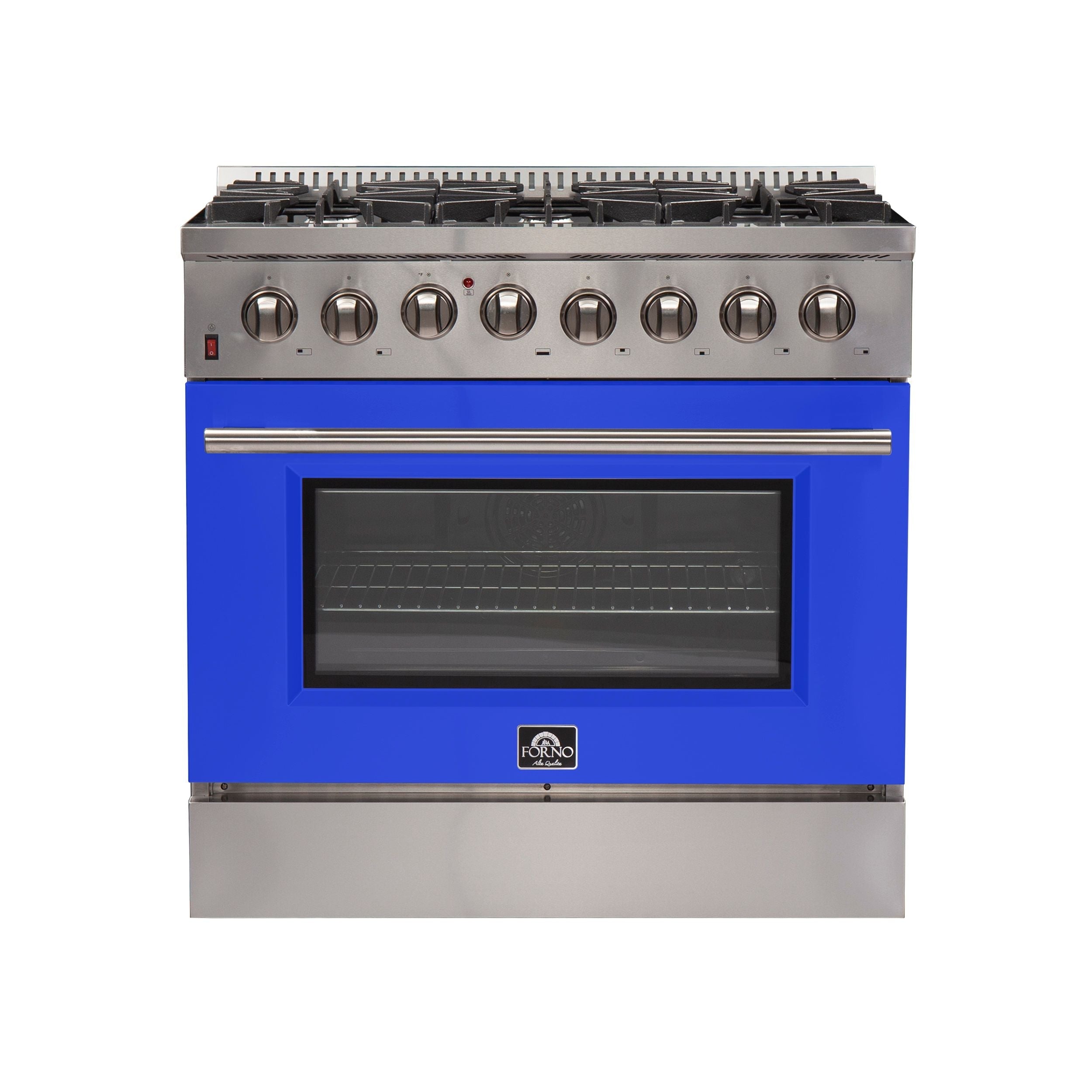 Forno Galiano 36-Inch Dual Fuel Range, 5.36 cu. ft. Oven, 6 Sealed Brass Burners, Blue Finish (Model FFSGS6156-36BLU)