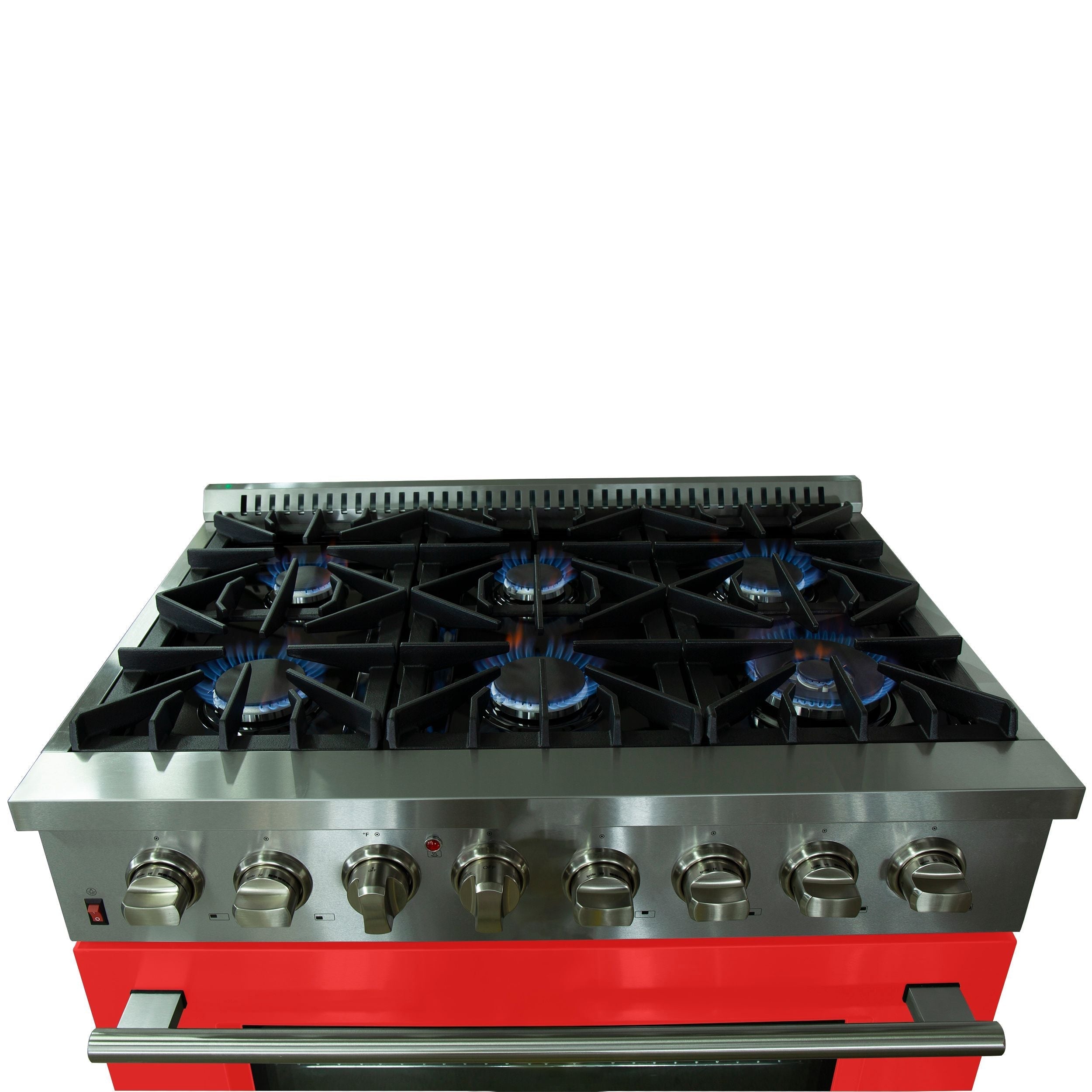 Forno Galiano 36 Inch Dual Fuel Range, 5.36 cu. ft. Oven, 6 Sealed Burners, Red Finish, Model FFSGS6156-36RED