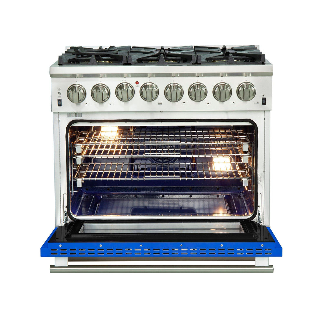 Forno Capriasca 36-Inch Dual Fuel Range, 5.36 cu. ft. Oven, 6 Burners, Blue, Model FFSGS6187-36BLU