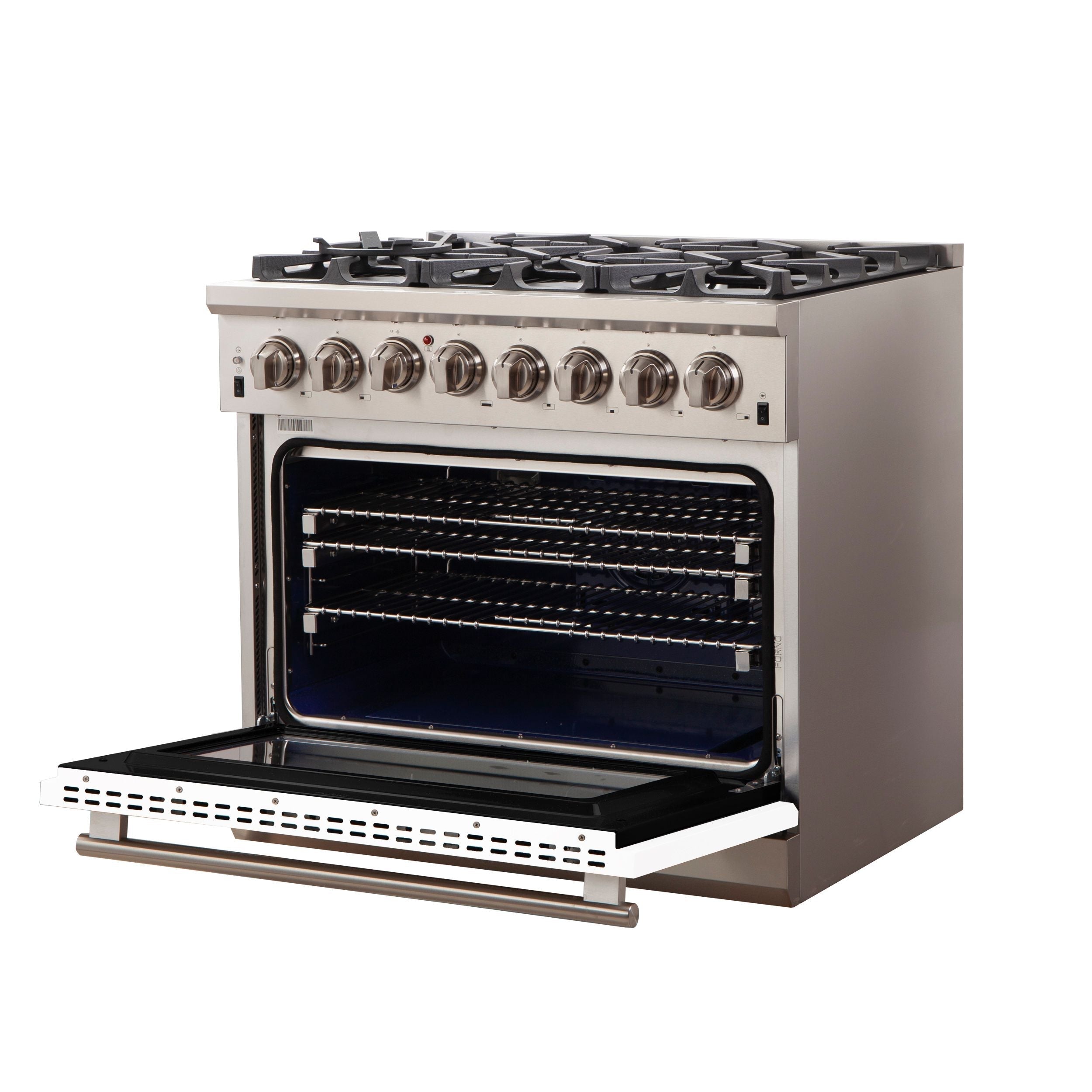 Forno Capriasca 36-Inch Dual Fuel Range, 5.36 cu. ft. Oven, 6 Sealed Gas Burners, White Finish (Model FFSGS6187-36WHT)