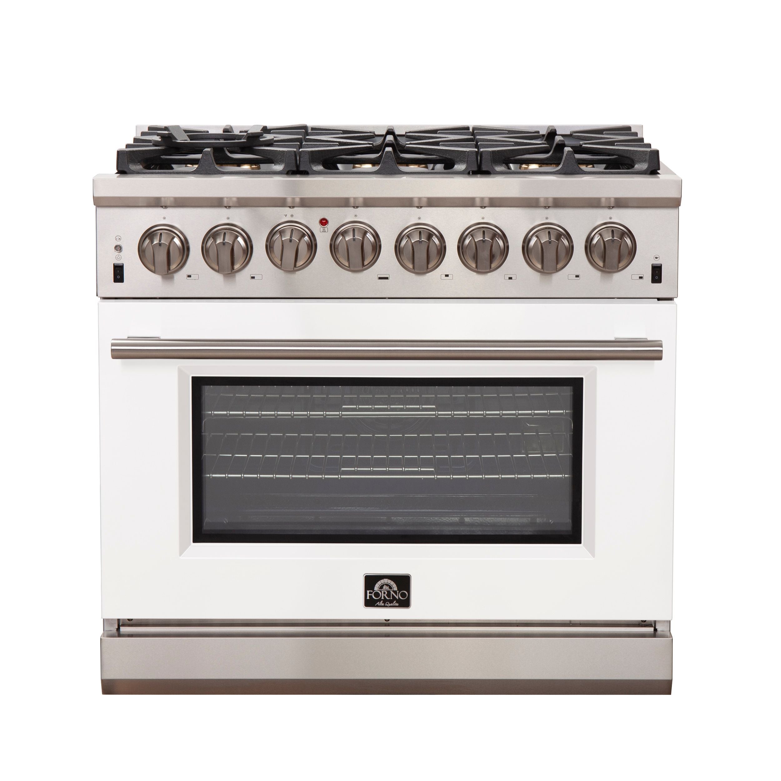 Forno Capriasca 36-Inch Dual Fuel Range, 5.36 cu. ft. Oven, 6 Sealed Gas Burners, White Finish (Model FFSGS6187-36WHT)