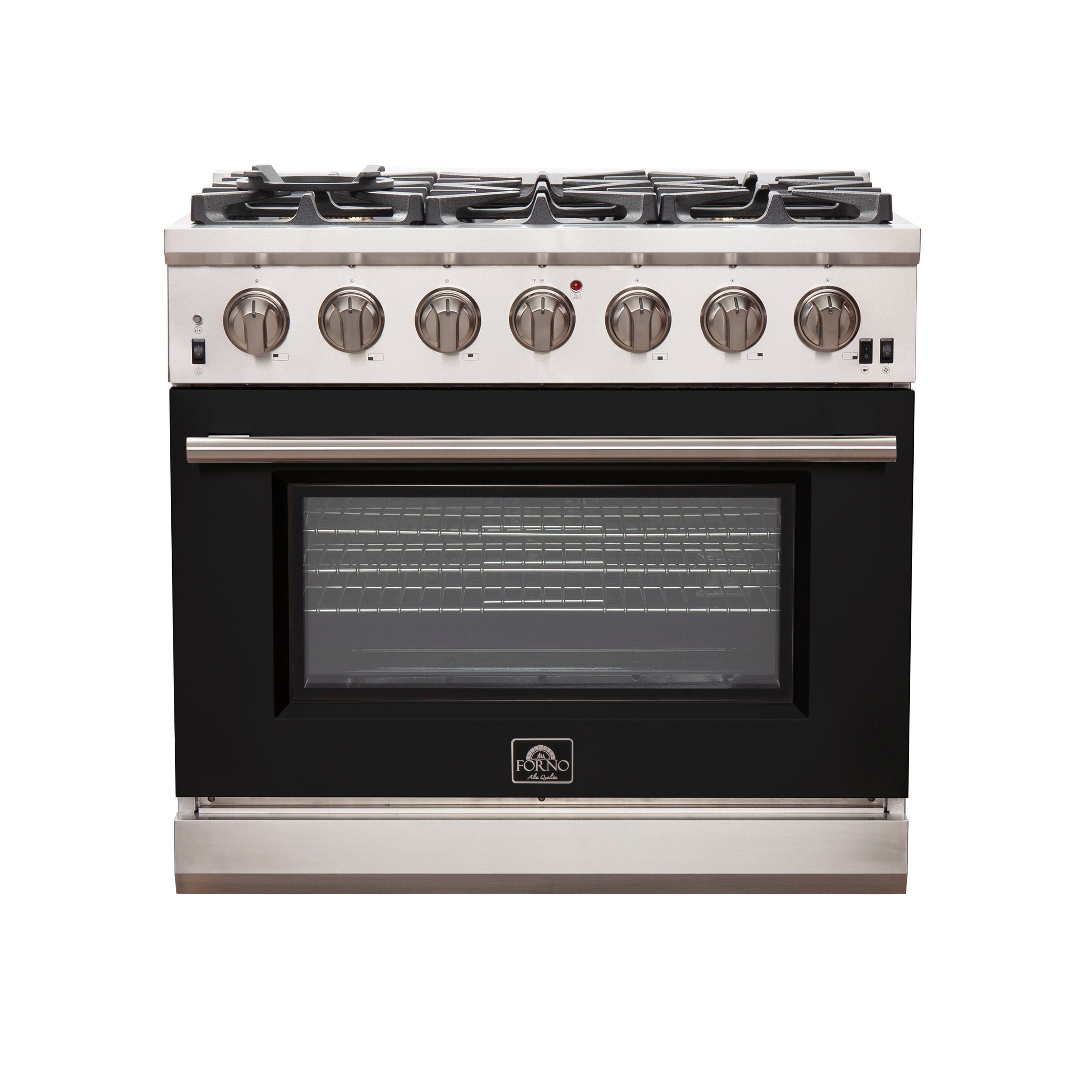 Forno Capriasca 36-Inch Gas Range, 5.36 cu. ft. Oven, 6 Sealed Gas Burners, Black Finish (Model FFSGS6260-36BLK)