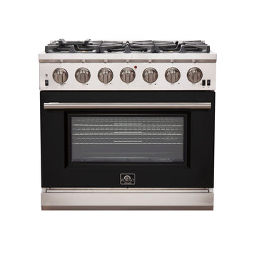 Forno Capriasca 36-Inch Gas Range, 5.36 cu. ft. Oven, 6 Sealed Gas Burners, Black Finish (Model FFSGS6260-36BLK)
