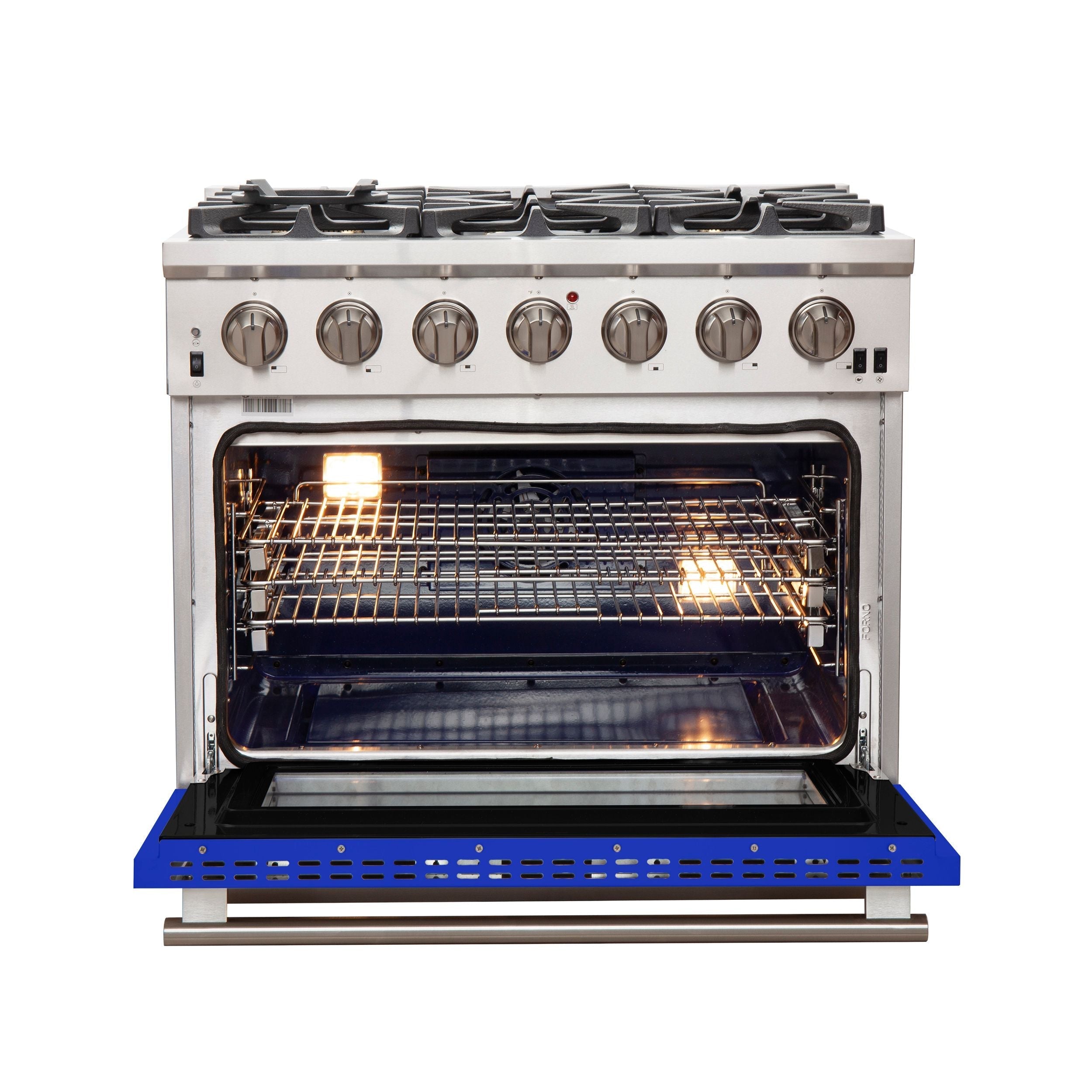 Forno Capriasca 36-Inch Gas Range, 5.36 cu. ft. Oven, 6 Burners, Blue, Model FFSGS6260-36BLU