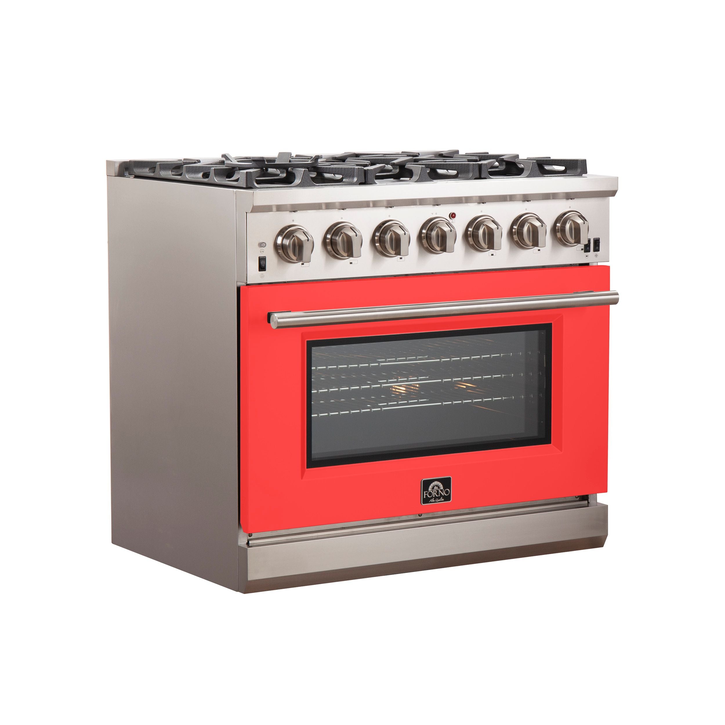 Forno Capriasca 36-Inch Gas Range, 5.36 cu. ft. Oven, 6 Sealed Gas Burners, Red Finish (Model FFSGS6260-36RED)