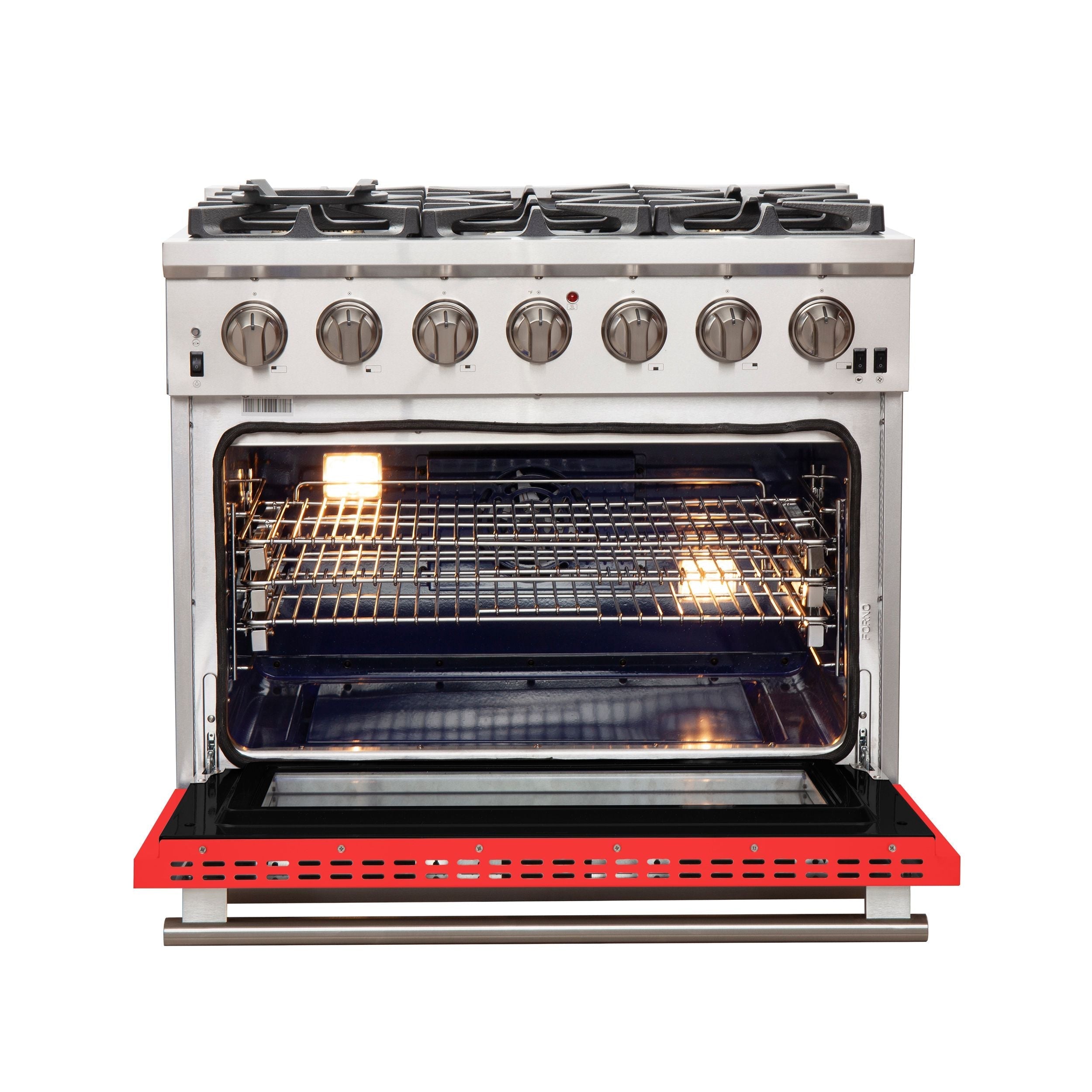 Forno Capriasca 36-Inch Gas Range, 5.36 cu. ft. Oven, 6 Sealed Gas Burners, Red Finish (Model FFSGS6260-36RED)