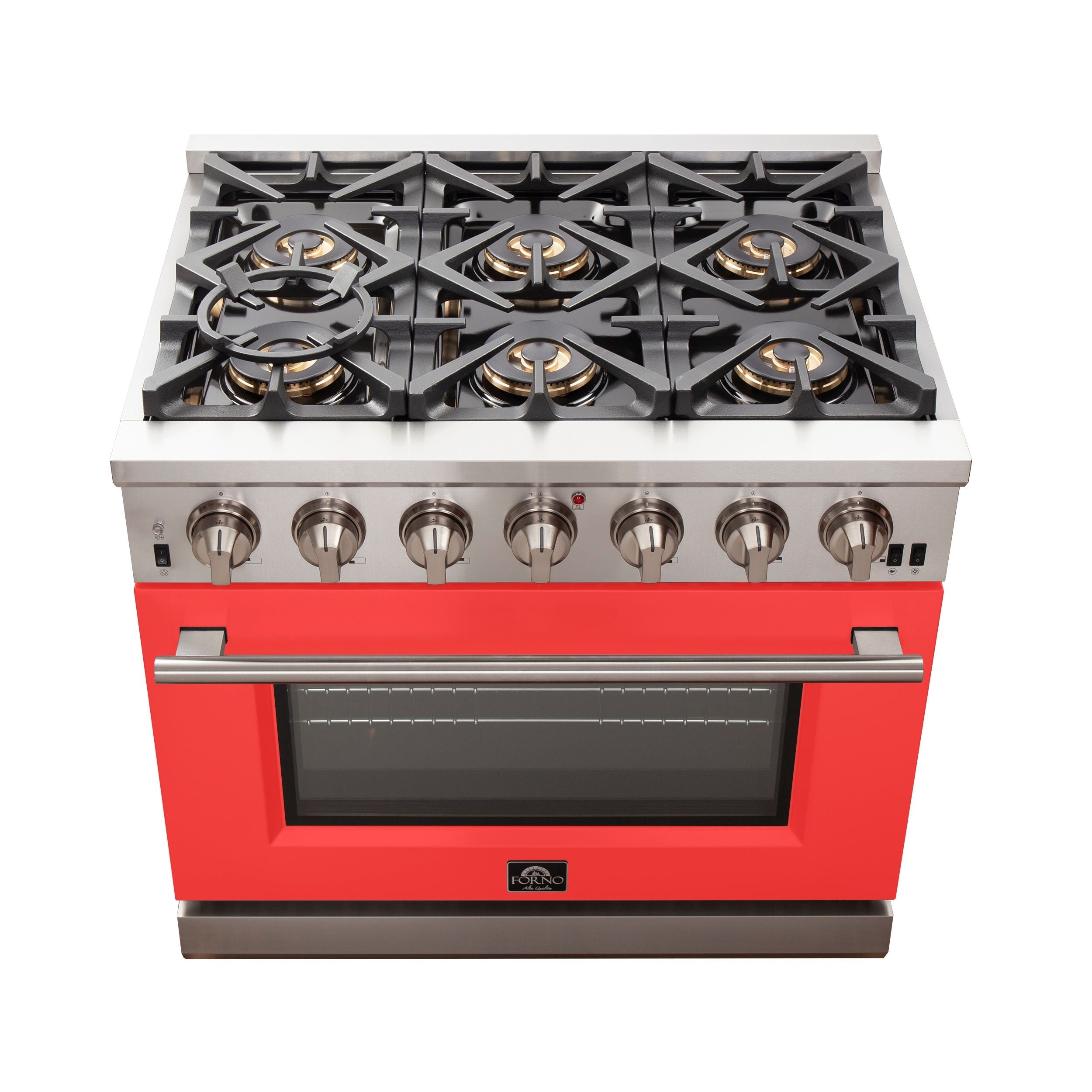 Forno Capriasca 36-Inch Gas Range, 5.36 cu. ft. Oven, 6 Sealed Gas Burners, Red Finish (Model FFSGS6260-36RED)