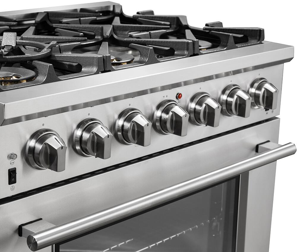 FORNO Appliance Package - 36 Inch Gas Burner/Electric Oven Pro Range, Wall Mount Range Hood, Dishwasher, AP-FFSGS6187-36-2