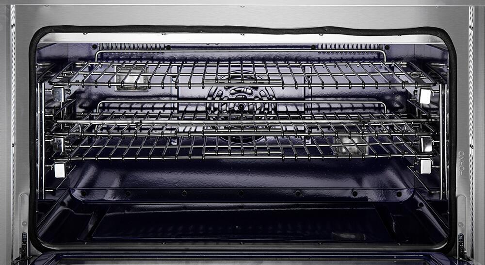 FORNO Appliance Package - 36 Inch Pro Gas Range, Wall Mount Range Hood, Refrigerator, AP-FFSGS6260-36-W-4