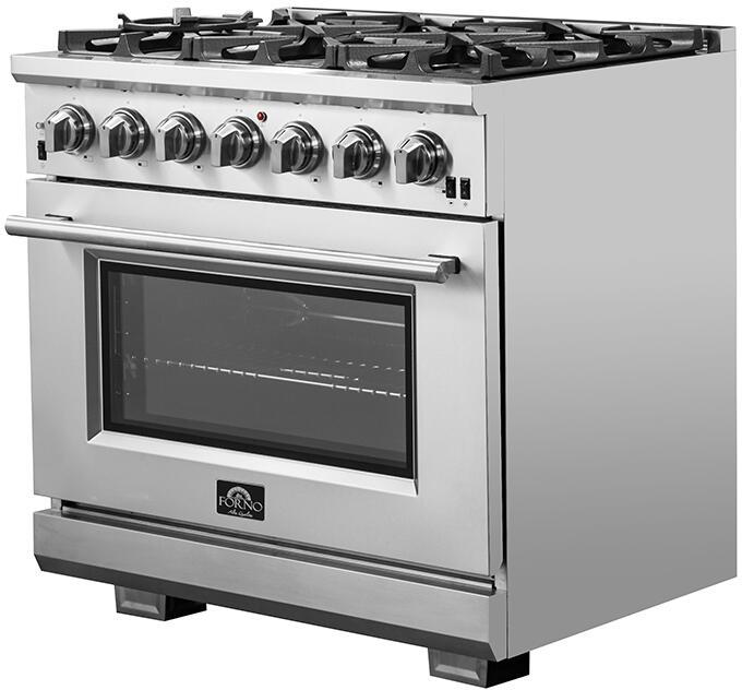 FORNO Appliance Package - 36 Inch Pro Gas Range, Wall Mount Range Hood, Microwave Drawer, AP-FFSGS6260-36-3
