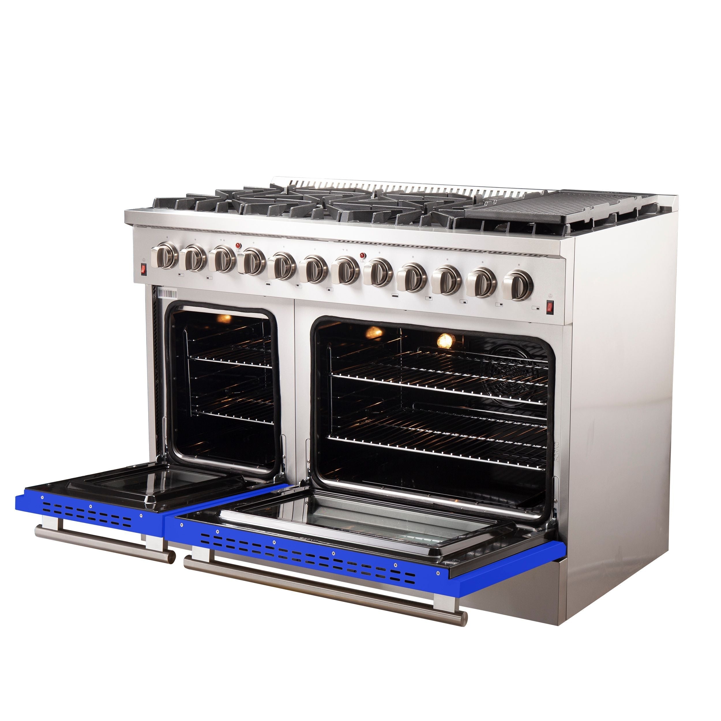 Forno Galiano 48-Inch Freestanding Dual Fuel Range with Gas Cooktop, Electric Oven, 6.58 cu. ft., Blue (Model FFSGS6156-48BLU)