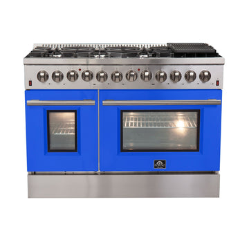 Forno Galiano 48-Inch Freestanding Dual Fuel Range with Gas Cooktop, Electric Oven, 6.58 cu. ft., Blue (Model FFSGS6156-48BLU)
