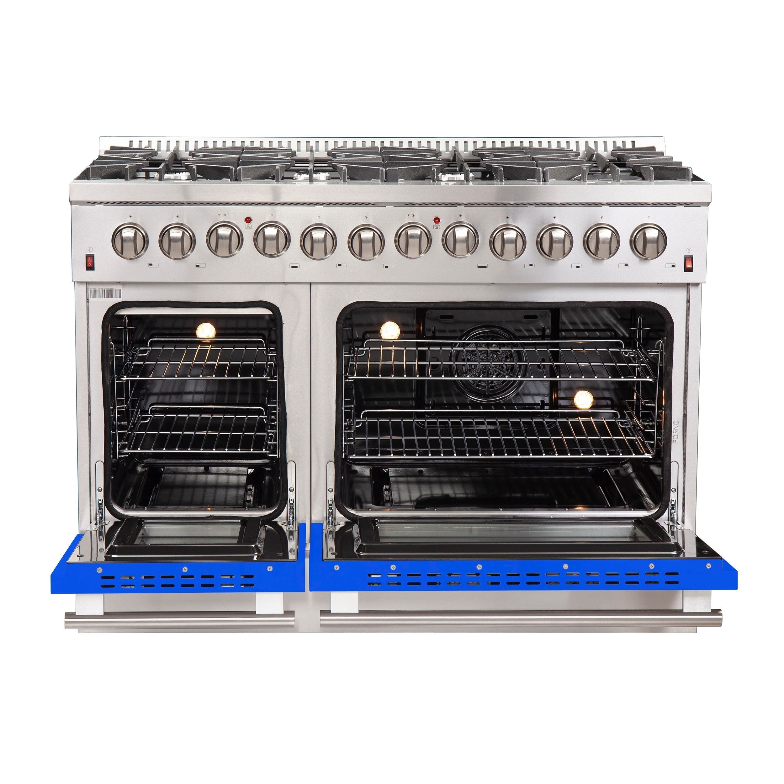 Forno Galiano 48-Inch Freestanding Dual Fuel Range with Gas Cooktop, Electric Oven, 6.58 cu. ft., Blue (Model FFSGS6156-48BLU)