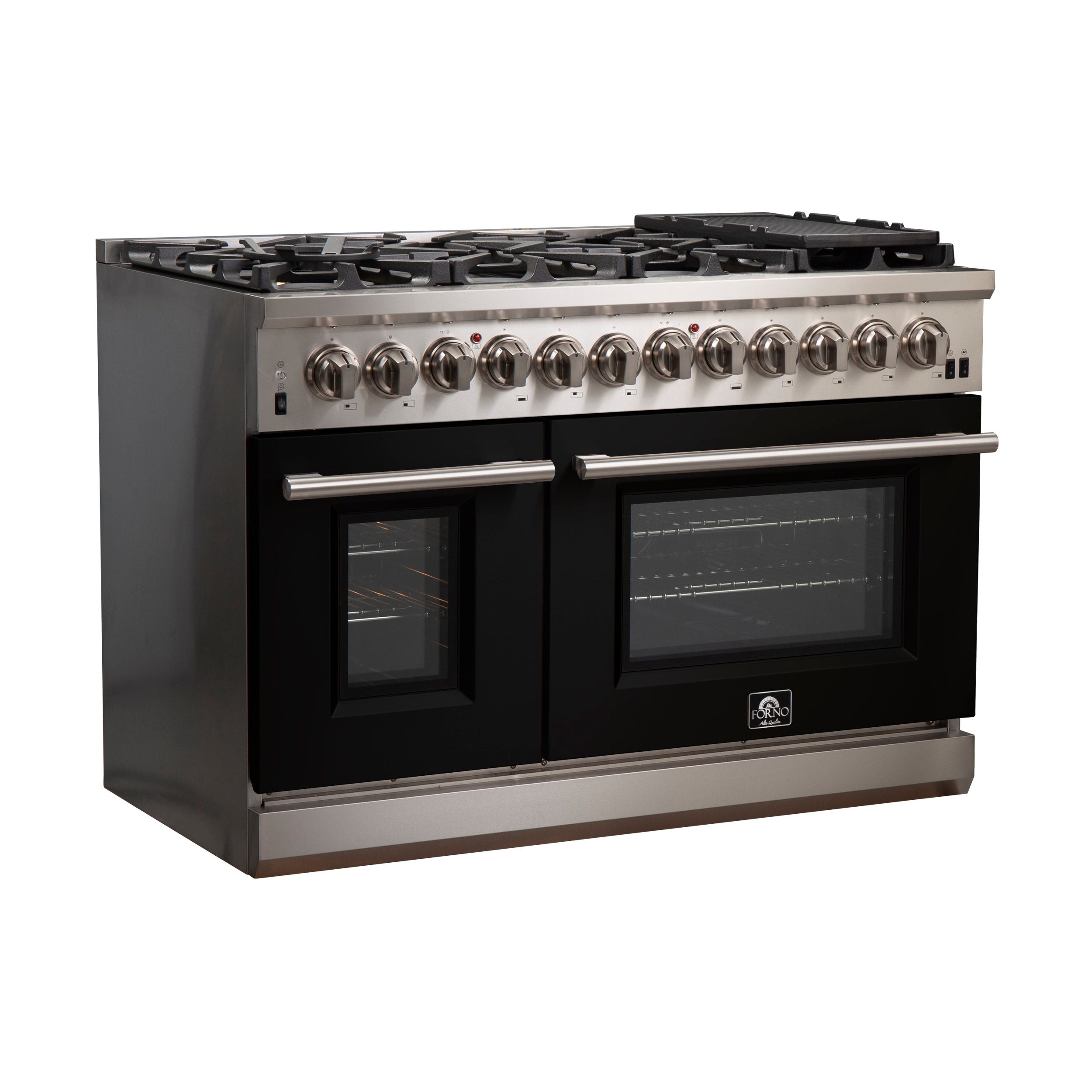 Forno Capriasca 48-Inch Dual Fuel Range, 6.58 cu. ft. Oven, 8 Sealed Burners, Black, Model FFSGS6187-48BLK