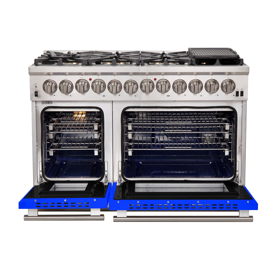FORNO Capriasca 48-Inch Dual Fuel Range, 6.58 cu. ft., 8 Sealed Italian Brass Burners, Blue, Model FFSGS6187-48BLU