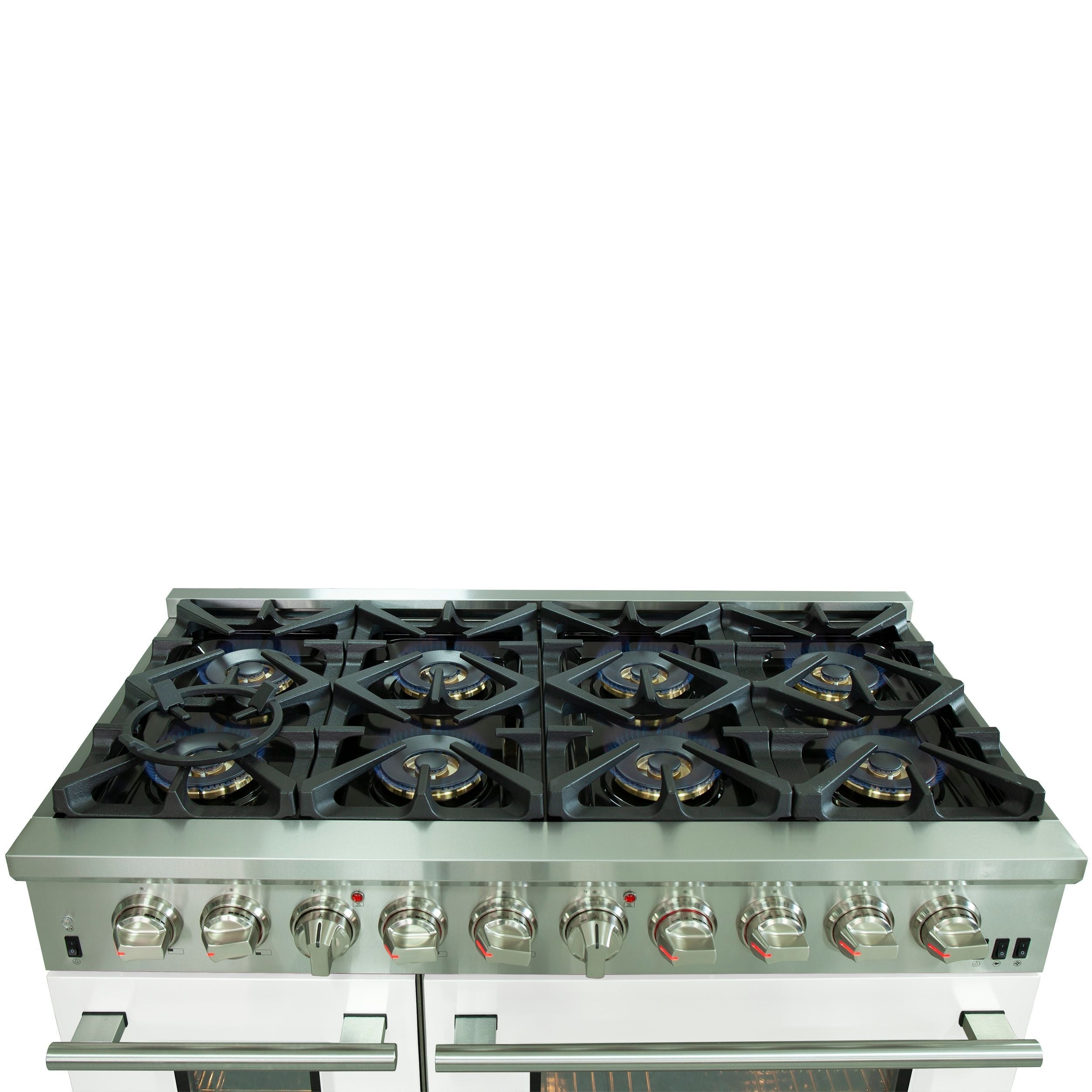 FORNO Capriasca 48-Inch Dual Fuel Range, 6.58 cu. ft., 8 Sealed Italian Brass Burners, White, Model FFSGS6187-48WHT