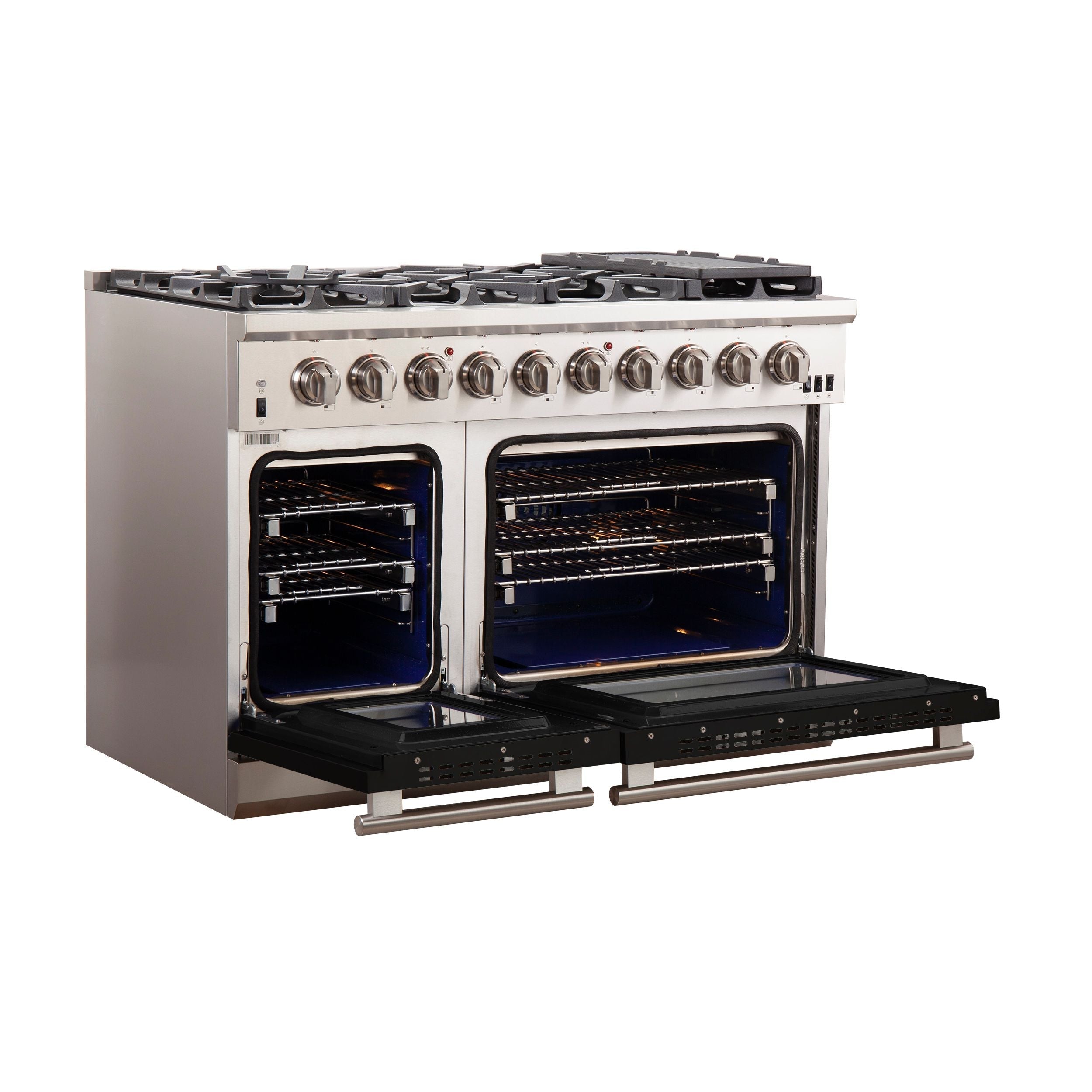 FORNO Capriasca 48-Inch Gas Range, 6.58 cu. ft., 8 Sealed Italian Brass Burners, Black, Model FFSGS6260-48BLK