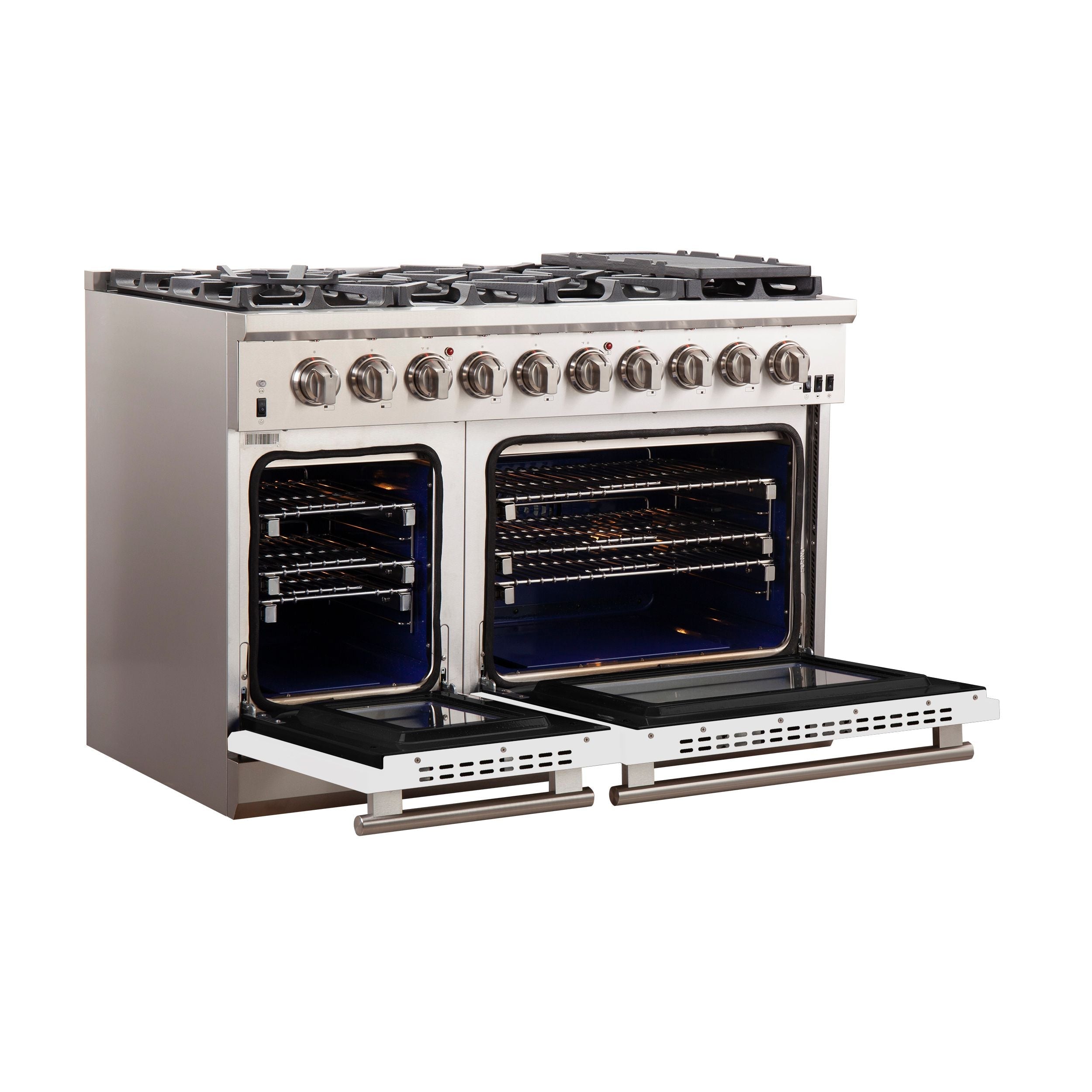 FORNO Capriasca 48-Inch Gas Range, 6.58 cu. ft. Total Oven Capacity, 8 Sealed Brass Burners, White Finish – Model FFSGS6260-48WHT