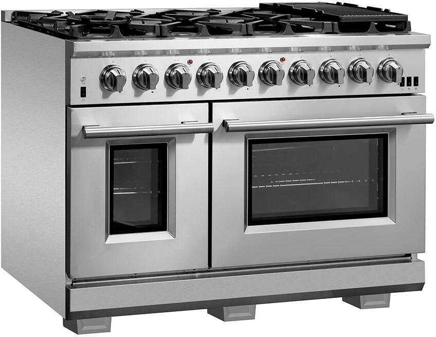 FORNO Appliance Package - 48 Inch Gas Burner/Electric Oven Pro Range, Wall Mount Range Hood, Microwave Drawer, Dishwasher, AP-FFSGS6187-48-6