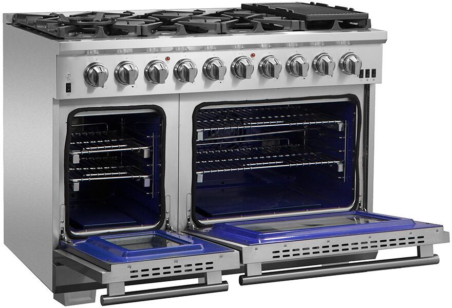 FORNO Package - 48" Gas Range, Wall Mount Range Hood, Refrigerator, Microwave, Dishwasher, AP-FFSGS6260-48-8