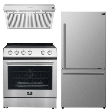 FORNO Espresso Package - 30" Electric Range, Range Hood and Refrigerator in Stainless Steel, FBDL-001-01US