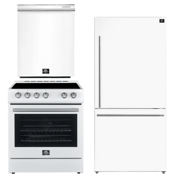 FORNO Espresso Package - 30" Electric Range, Refrigerator and Dishwasher in White with Stainless Steel Handles