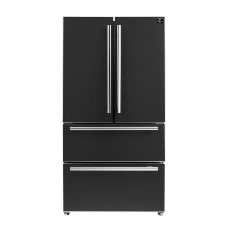 FORNO Espresso Package - 30" Electric Range, Range Hood, Refrigerator and Dishwasher in Black with Stainless Steel Handles