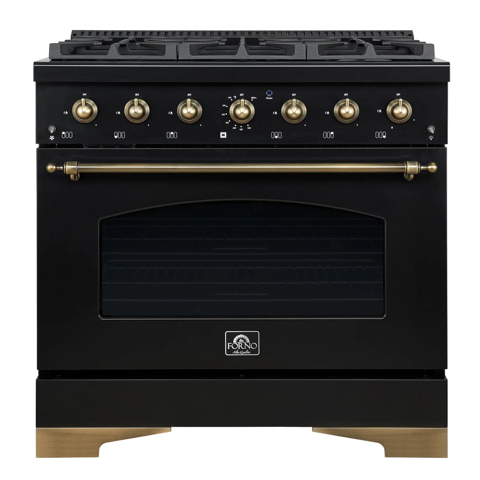 FORNO Antico 36 in. Gas Range, 4.5 cu. ft., 6 Sealed Burners, Black with Antique Brass Accents (Model FFSGS6219-36BLK)