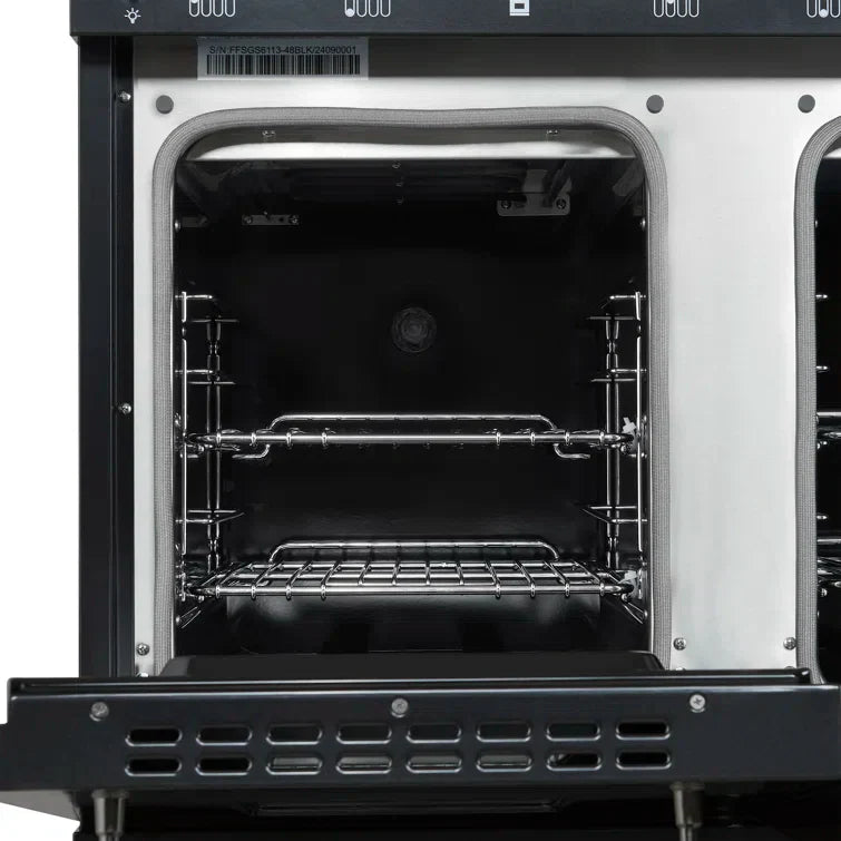 FORNO Antico 48-Inch Dual Fuel Range, 5.5 cu. ft. Oven, 8 Sealed Burners with Griddle, Black with Antique Brass Accents (FFSGS6113-48BLK)
