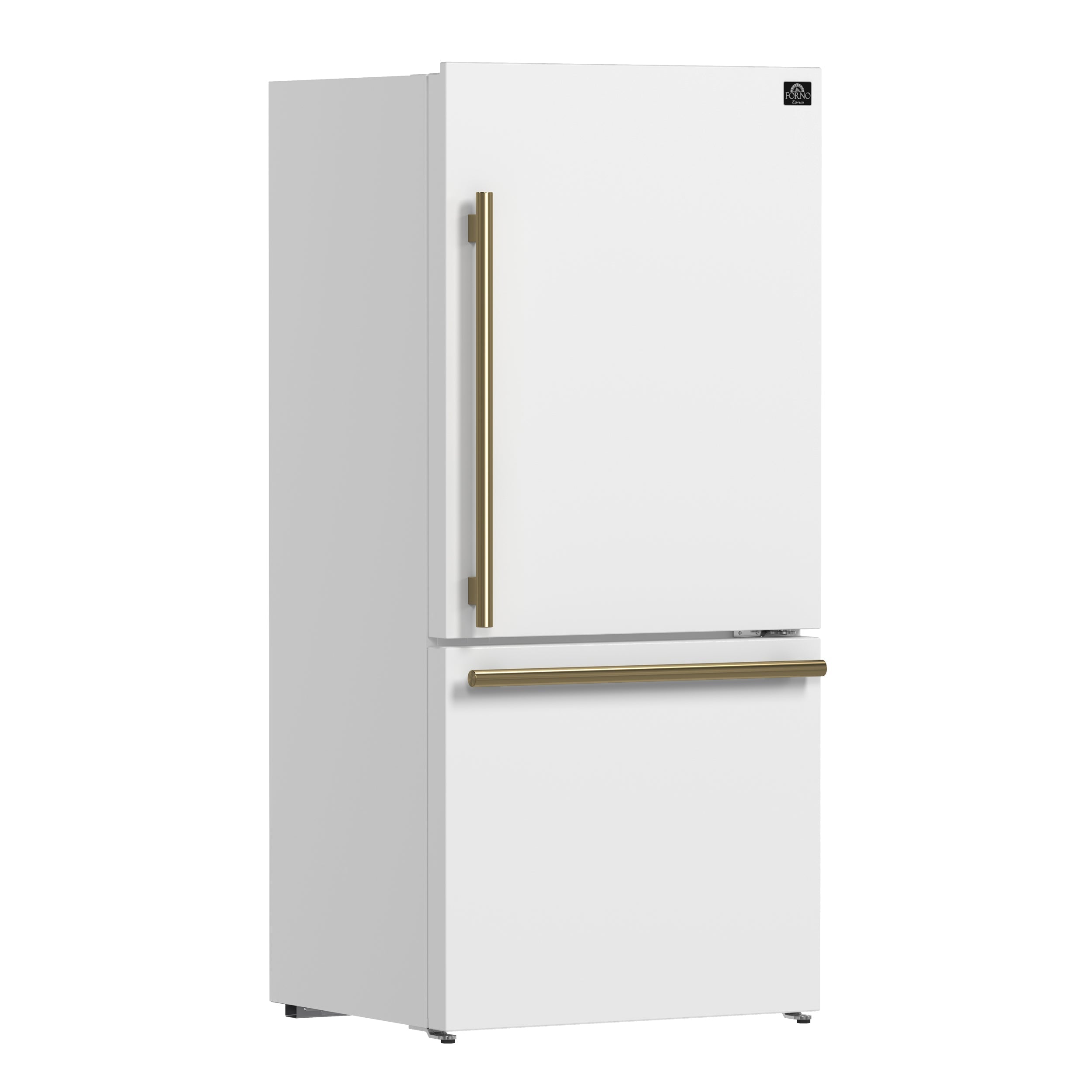FORNO Espresso Milano 62 in. 34.4 cu. ft. Side-by-Side Refrigerator with Ice Maker, White with Antique Brass Accents (Model FFFFD1787-60WHT)