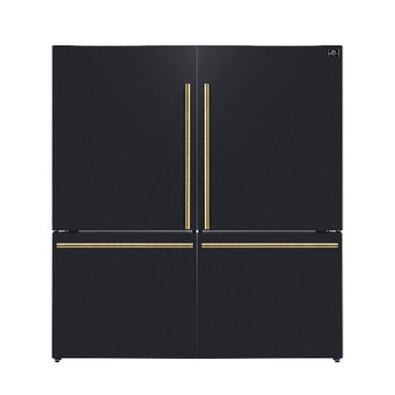 Forno Espresso Milano 62-Inch Side-by-Side Refrigerator, 34.4 cu ft, Ice Maker, Black Finish with Antique Brass Handles (Model FFFFD1787-60BLK)