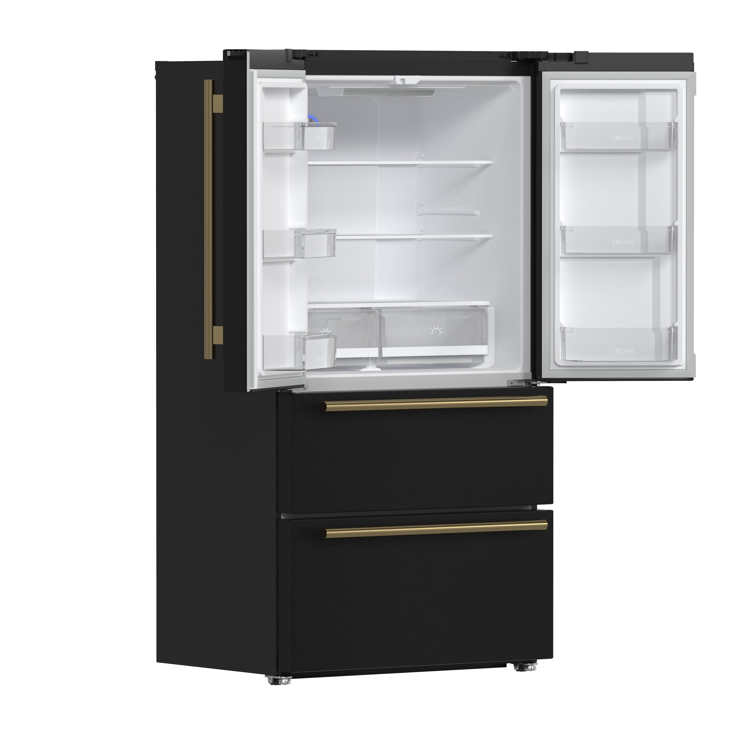 FORNO Moena 36-Inch Counter-Depth Refrigerator, 19.2 cu. ft., with Ice Maker, Black with Antique Brass Handles (FFRBI1820-36BLK)