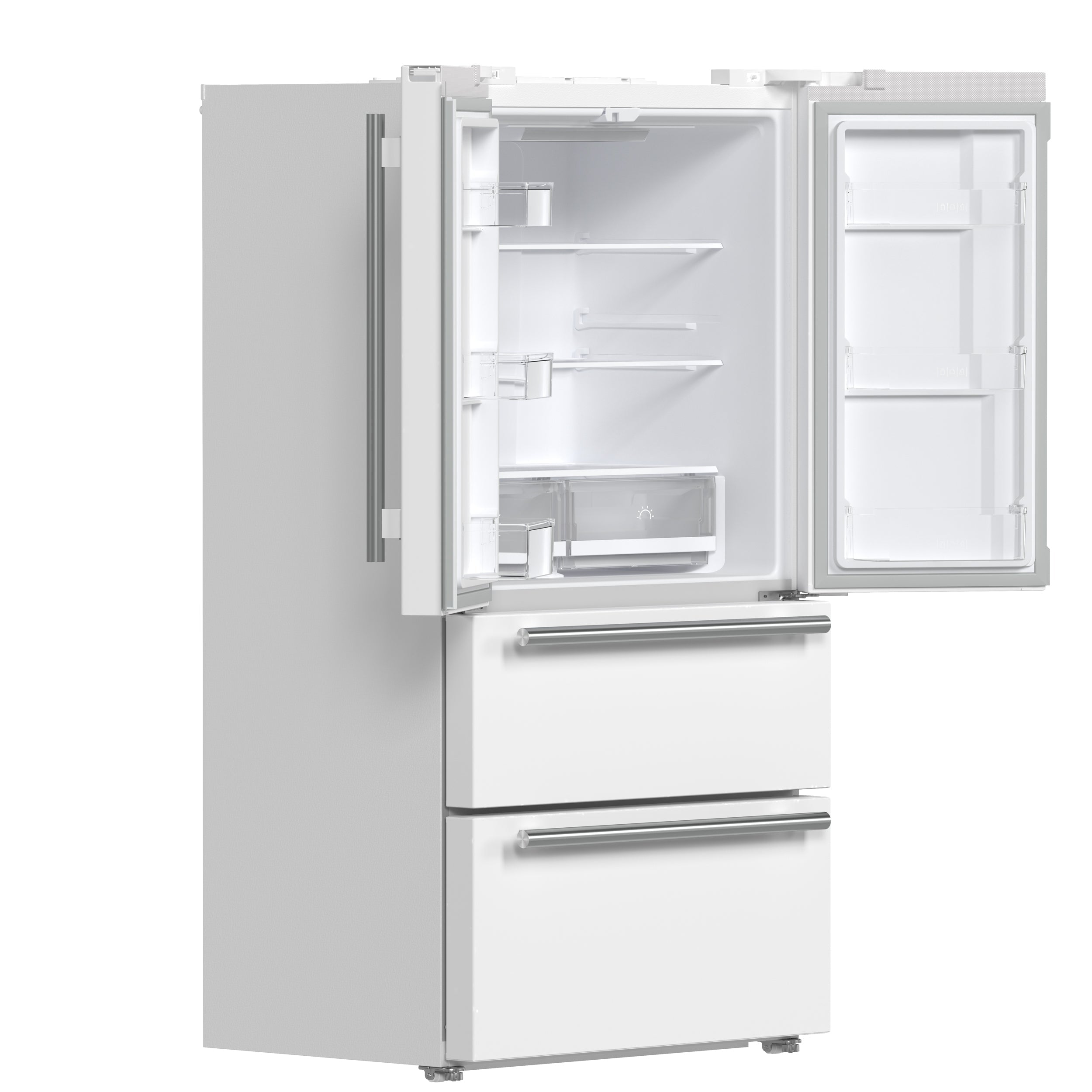 Forno Espresso Moena 36 in Counter-Depth French Door Refrigerator, 19.2 cu ft, White, with Ice Maker and Stainless Steel Handles (FFRBI1820-36WHT)
